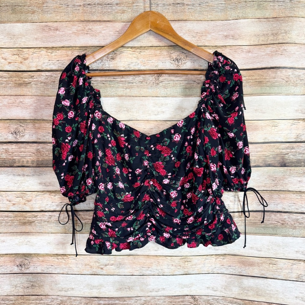 For Love & Lemons Tainted Ditsy Rose FLoral Print Bustier Button Front Top Sz L